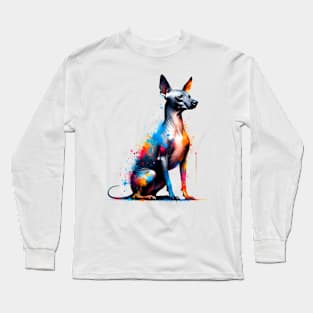 Xoloitzcuintli Depicted in Vivid Splash Art Style Long Sleeve T-Shirt